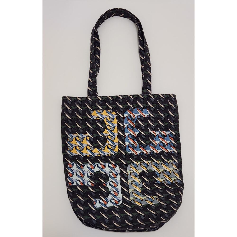 Tory Burch SWAN Curly Ribbon Geometric Abstract New York Canvas Tote Bag